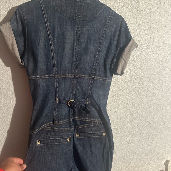 Bebe Dark Blue Denim Dress with Gold Accents - Picture 2 of 4
